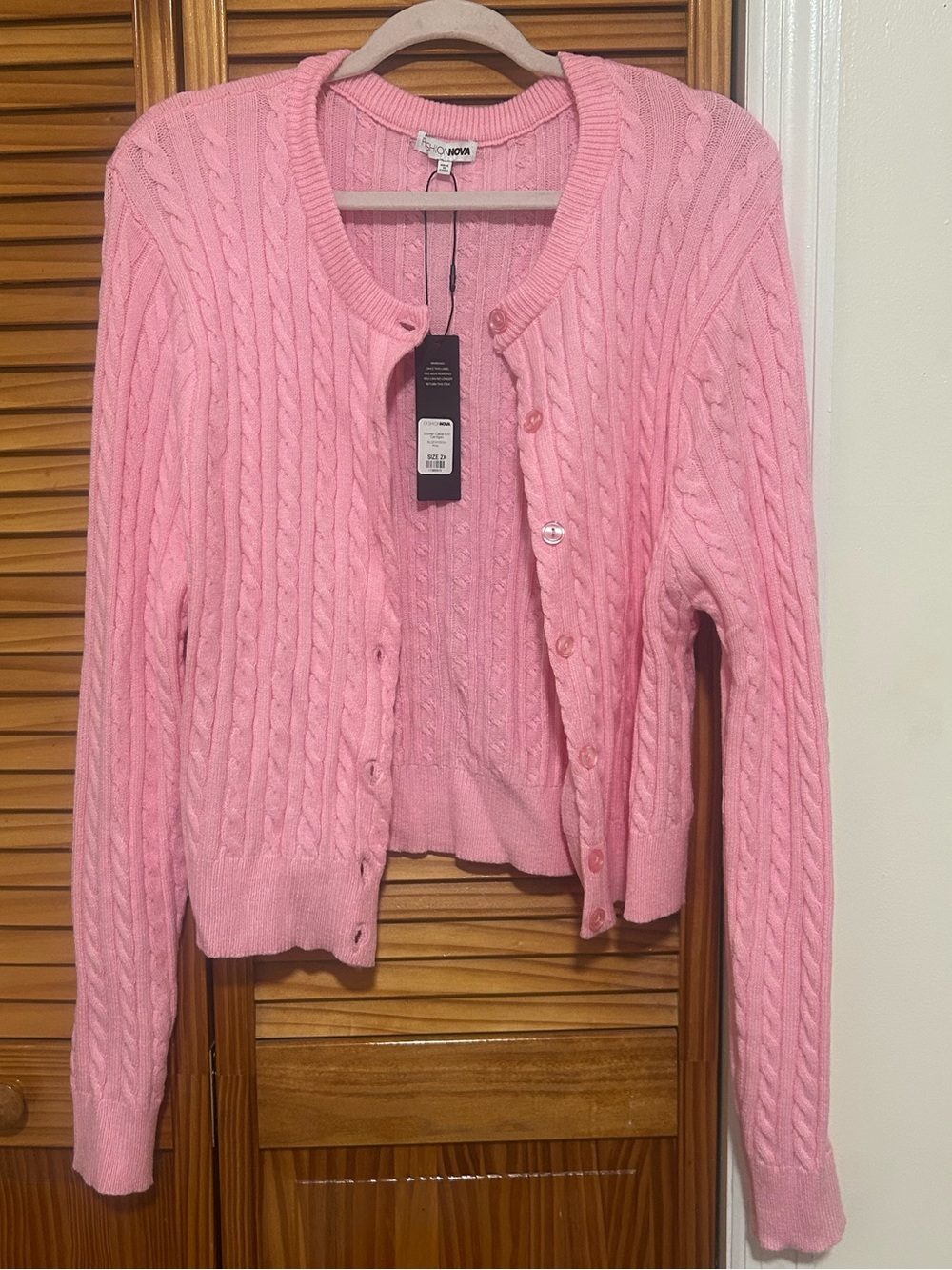Fashion Nova Pink Elowen Cable Knit Button Cardigan